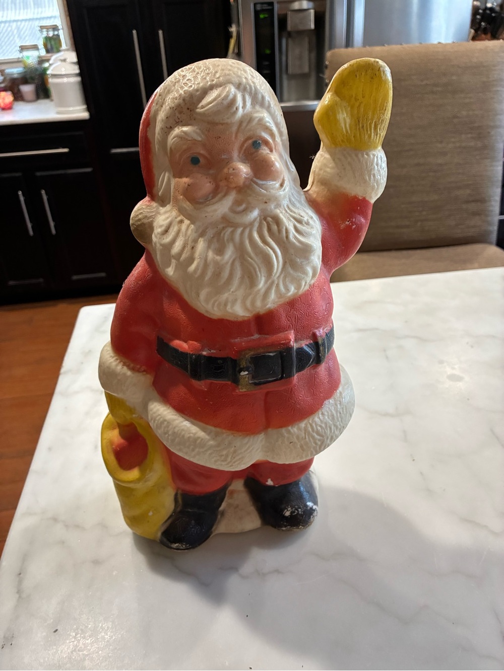 Poloron Waving SANTA CLAUS Yellow Gloves Mittens 13" Christmas Blow Mold